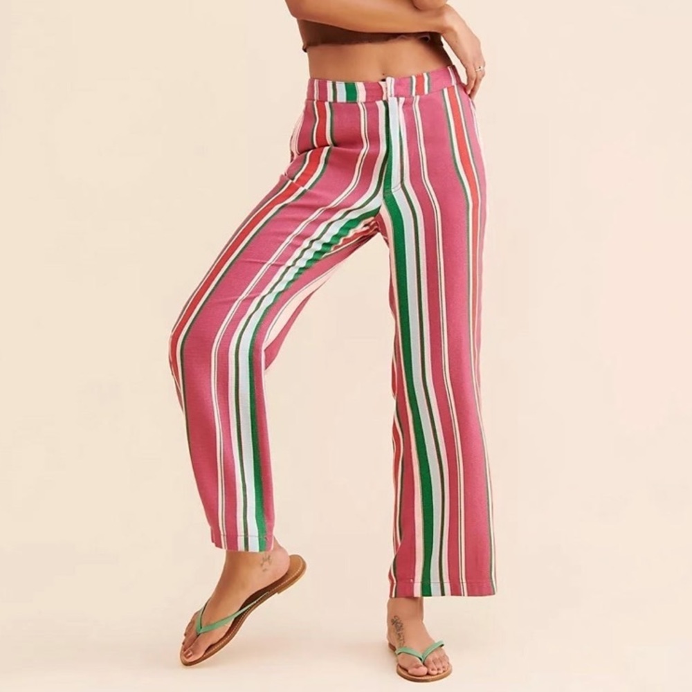 Free People La Paz Slim Crop Pants Berry Combo